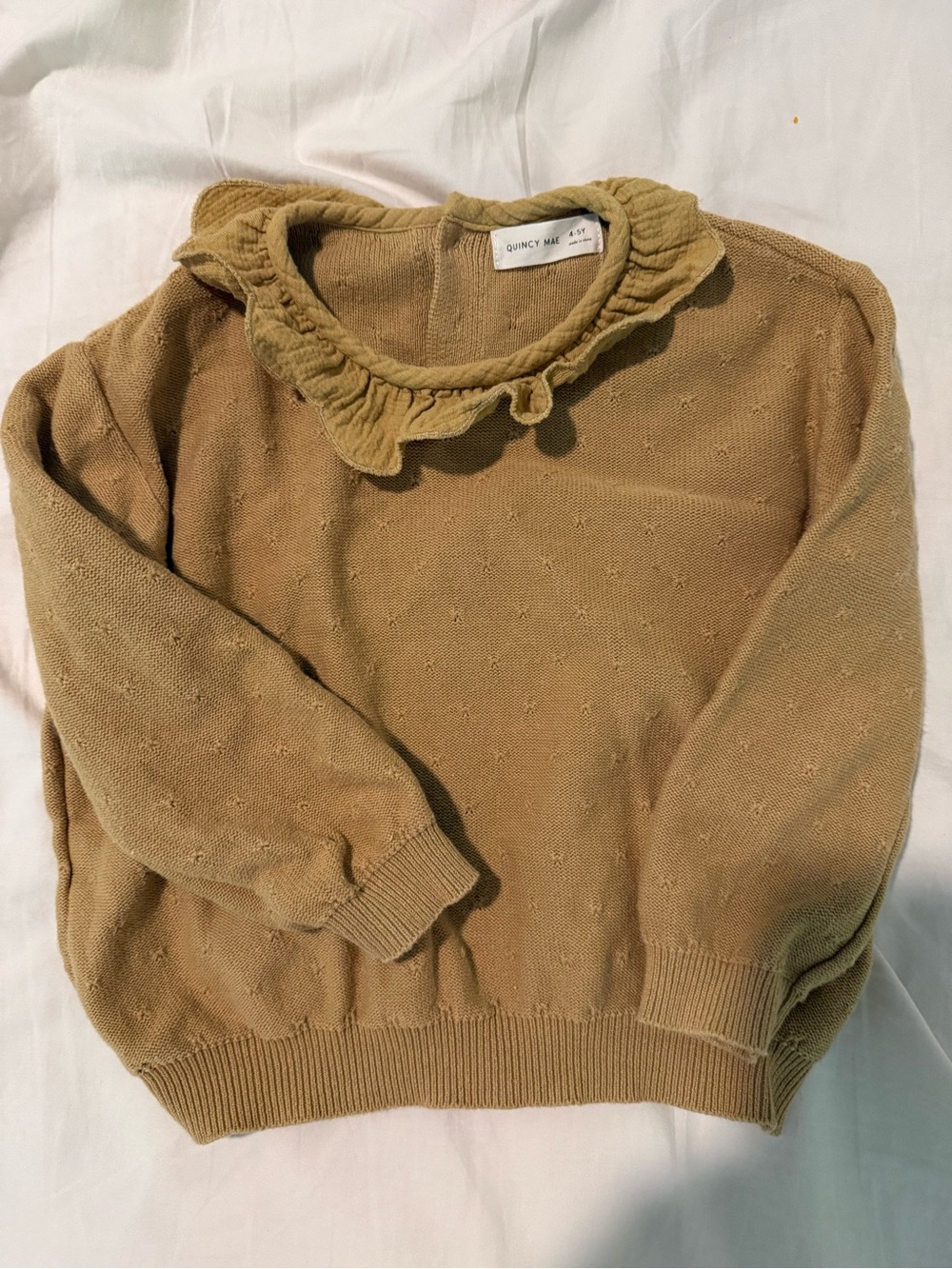Quincy Mae Girls Ruffle Collar Knit Sweater - Tan
